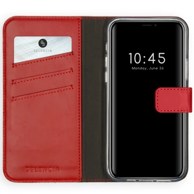 Abbildung von Apple iPhone 12 Pro Max Hülle Echtleder Selencia Klapphülle Handyhülle Rot