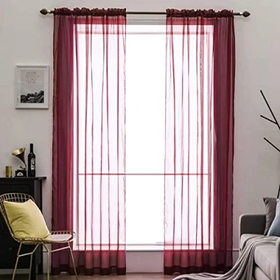 Abbildung von MIULEE Voile Vorhang Transparente Gardine aus Einfarbig Stangendurchzug Transparent Wohnzimmer Luftig Dekoschal für Schlafzimmer 2er Set 260 x 140cm (H B), Rod Pocket Rot