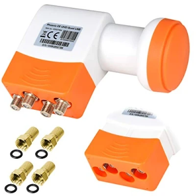Abbildung von TechniSat Quad LNB digital ► 4 Teilnehmer Direkt Anschluss universal Quattro Switch Phoenix CE UHD Full HD HDTV TV 3D 4K + Wetterschutz im Set mit F Stecker Vergoldet Gratis