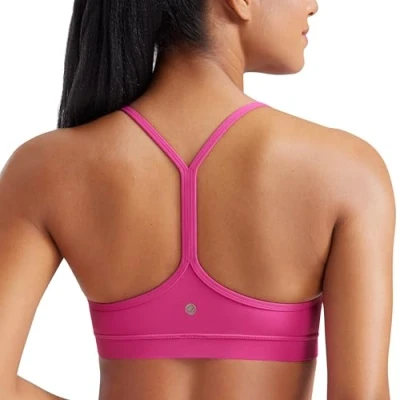 Abbildung von CRZ Yoga Damen Butterluxe Racerback Sport BH Gepolstert Ohne Bügel Y Rücken Sommer Atmungsaktiv Spaghetti Top Hibiskus Purpur XL
