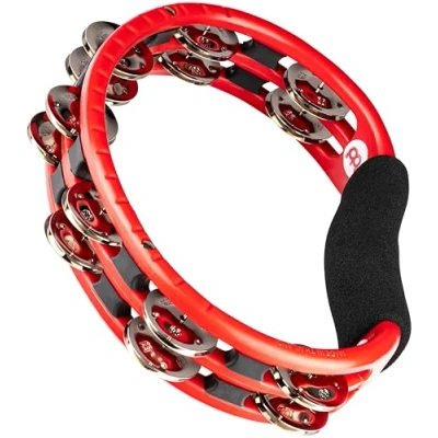 Abbildung von Meinl Percussion Headliner Hand Tambourine 2 reihiges Tamburin Mit gebogenem Griff ABS Kunststoff / Vernickelter Stahl, Rot Silber (TMT1R)