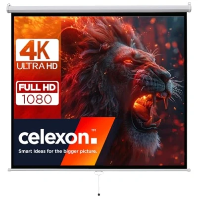 Abbildung von celexon Basic Rollo Leinwand 110&quot; 200x200 cm 1:1 ausziehbare Full HD 4K Beamer für Heimkino oder Büro Präsentationen Projektionsleinwand geeignet zur Deckenmontage Wandmontage