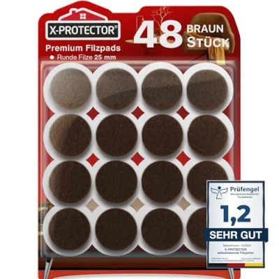 Abbildung von X Protector Filzgleiter 48 Stück 25 mm Prämie Möbelgleiter Braun Dicker Filz Selbstklebend Bodenschoner für Stühle Große Menge an Schützen Sie Ihre Holzfußböden!