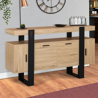Abbildung von IDMarket Anrichte, 140 cm, Phoenix, 4 Türen, Holz und Schwarz
