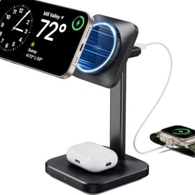 Abbildung von ESR 2 in 1 Ladestation für Apple, Magsafe iPhone [Zertifiziert], mehrere Geräte 16/15/14/13/12, Apple Watch und AirPods 4, Schwarz