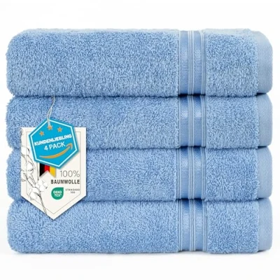 Abbildung von Hammetex 4er Handtücher Set, 100% Baumwolle Premium Qualität Groß 50x100cm Handtuch, Weich Saugstark Schnell Trocknendes Händehandtuch, Hellblau