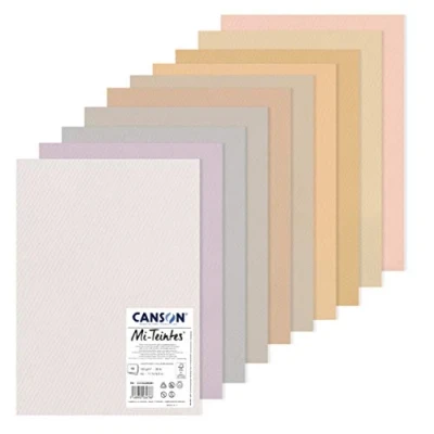 Abbildung von Canson Mi Teintes, Farbiges Zeichenpapier, Zweiseitg: Bienenwaben Struktur und feine Körnung, 160gsm, 98lb, Bogen, A3 29,7x42cm, Packung, 10 Pastelltöne, Bögen C31032S081 DIN