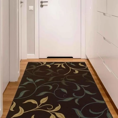 Abbildung von Ottomanson Ottohome Kollektion Teppich mit Gummirückseite und modernem Blätter Design, 100 cm x 150 cm, Braun