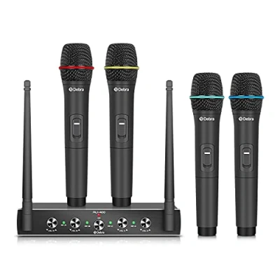 Abbildung von D Debra Audio AU400 PRO UHF 4 Kanal Funkmikrofonsystem, schnurloses dynamisches Karaoke Mikrofon mit Empfänger für Gesang, Hochzeit, DJ, Party, Rede, Kirche