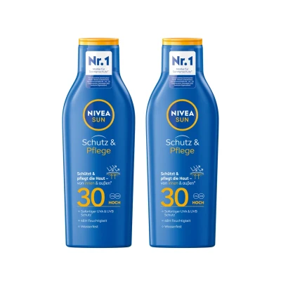 Abbildung von Nivea Sonnenschutzmilch SUN Schutz &amp; Pflege Sonnenschutz LSF30 2 x 250ml, Set, tlg., mit Vitamin E