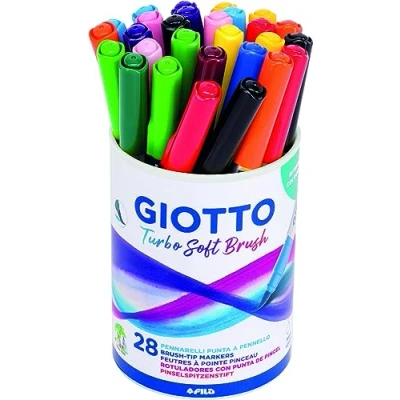 Abbildung von Giotto Turbo Soft Brush, Fasermaler mit weicher Pinselspitze, Metalldose, wasserlöslich, sortierte Farben, 28 Stück