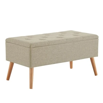 Abbildung von Zedelmaier Sitzbank mit Stauraum Sitztruhen Footstool Aufbewahrungsbox Stuhl Polstersitz aus Leinen Moderne Möbel (Beige Leinen)