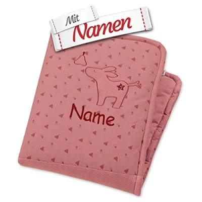 Abbildung von Sterntaler Emmily Schmusedecke mit Namen bestickt, Wattierte Kinderdecke Babydecke Kuscheldecke für Mädchen, 75 x 100