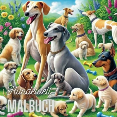 Abbildung von Hundewelt Malbuch: Malbuch für Hundeliebhaber: 70 zauberhafte Motive von Hunden Jugendliche und Erwachsene im quadratischen Format