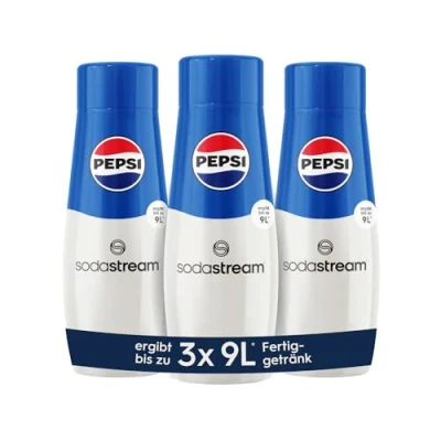 Abbildung von SodaStream Sirup 3x Pepsi Cola 1x Flasche ergibt 9 Liter Fertiggetränk, Sekundenschnell zubereitet und immer frisch, 440 ml
