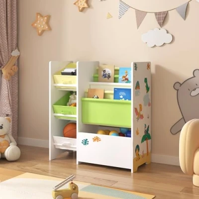 Abbildung von en.casa Kinderregal, »Vimianzo« Dinosaurier Motiv 60 x 65 30 cm Grün/Gelb