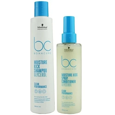 Abbildung von Schwarzkopf Bonacure Moisture Kick Shampoo 250 ml und Spray Conditioner 200
