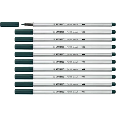 Abbildung von Premium Filzstift mit Pinselspitze für variable Strichstärken STABILO Pen 68 brush 10er Pack grünerde