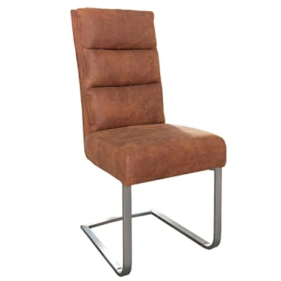 Abbildung von riess ambiente Freischwinger COMFORT vintage hellbraun / silber, Esszimmer · Microfaser Edelstahl Industrial Design