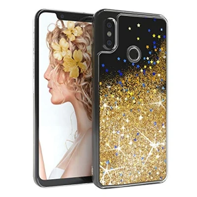 Abbildung von EAZY CASE Hülle kompatibel mit Xiaomi Mi 8 Schutzhülle Flüssig Glitzer, Handyhülle, Schutzhülle, Back Cover Glitter Flüssigkeit, TPU/Silikon, Transparent/Durchsichtig, Gold