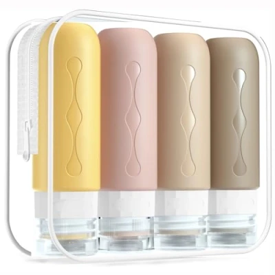 Abbildung von Gemice Silikon Reiseflaschen 90ml Set, 4 Stück auslaufsichere Reise Container und Toilettenartikel FDA zugelassene nachfüllbare Flüssigkeitsbehälter für Shampoo Creme Spülung Körperpflege