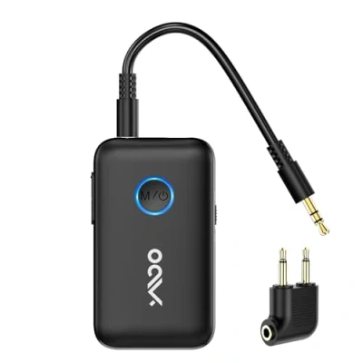 Abbildung von YMOO Bluetooth 5.3 Adapter für Tv/Flugzeug zu Kopfhörer, 2 in 1 Transmitter Empfänger mit APTX ll, Sender Klinke 3,5, Splitter TV Audio Lautsprecher, 22H