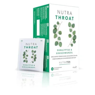 Abbildung von Nutra Tea NUTRATHROAT, Immun &amp; Erkältungstee für Hals Rachen, Hustentee zur Unterstützung des Immunsystems und der Atemwege, 60 wiederverwendbare Teebeutel, Kräutertee mit Kamille Pfefferminze