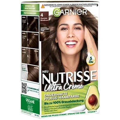 Abbildung von Garnier Nutrisse Dauerhafte Pflege Haarfarbe mit nährenden Fruchtölen, Coloration 8 Wochen Halt, Ultra Crème Tönung, 040 Chocolate