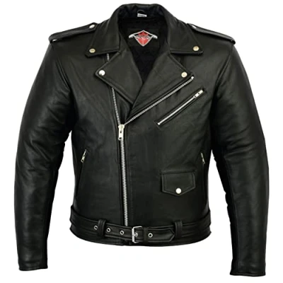 Abbildung von Texpeed Motorrad lederjacke herren Mit protektoren Marlon Brando Retro Chopper Rockerjacke Original Biker Rüstung (EN 1621 1) Schutz Schwarz 7XL