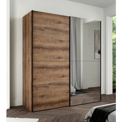 Abbildung von FORTE KAIKAIS Schrank 170, Kleiderschrank mit Spiegel, Schwebetürenschrank Industrial 2 türig Einlegeböden und Kleiderstange, Holzdekor: Schlammeiche, 170 cm breit x 190.5 hoch 61 tief