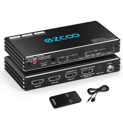 Abbildung von 8K@60Hz 4K@120Hz HDMI 2.1 eARC Audio Extractor 2 in 1 Out Switch 7.1Ch,ARC SPDIF 5.1Ch,VRR, ALLM, HDCP 2.3, HDR10, CEC Compatible with PS5, Xbox, AMD IR Remote Control EDID Management