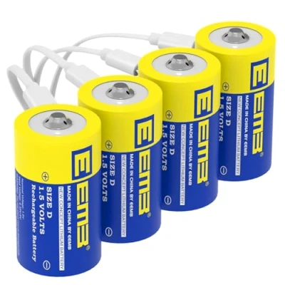 Abbildung von EEMB D Batterien 1.5V Wiederaufladbare 5550mWh Lithium Zellen USB Typ C Ladekabel LR20 Ersatzbatterie für Taschenlampe 4er Pack