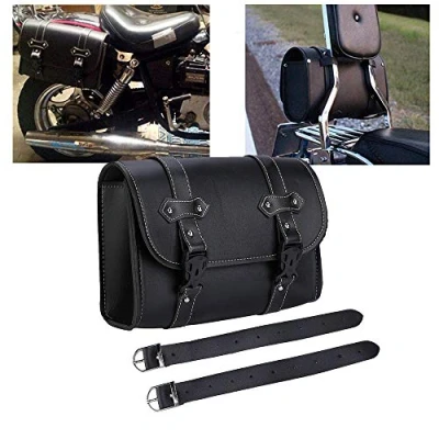 Abbildung von Krtopo Motorrad Satteltasche PU Leder Werkzeug Rolle Motor Side Gepäck Travel Tool Hecktasche mit 2 Befestigungsriemen Schwarz