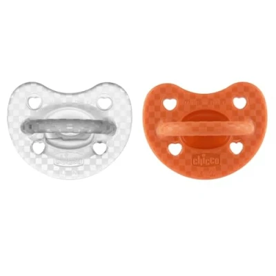 Abbildung von Chicco PhysioForma Luxe Silikon Schnuller, 16 36M, Grau Orange, 2 Stück, weich und sanft, unterstützt die physiologische Atmung fördert richtige Entwicklung des Mundes, Kinder