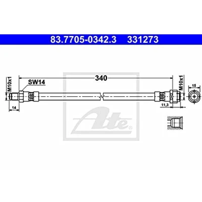 Abbildung von ATE 83.7705 0342.3 Bremsschläuche 340 M10x1 MERCEDES BENZ: SL Cabrio