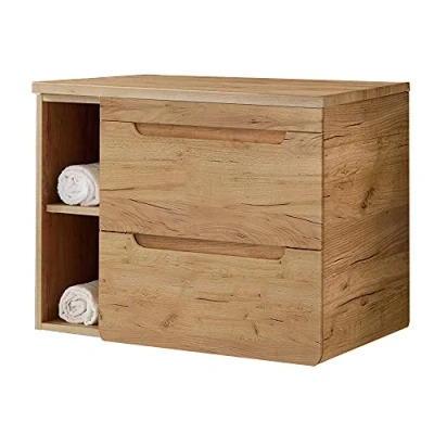 Abbildung von Lomadox Waschbeckenschrank LUTON 56 CRAFT Waschtischunterschrank 81 cm mit Regal Wotan Eiche Nb. 81/61,5/46