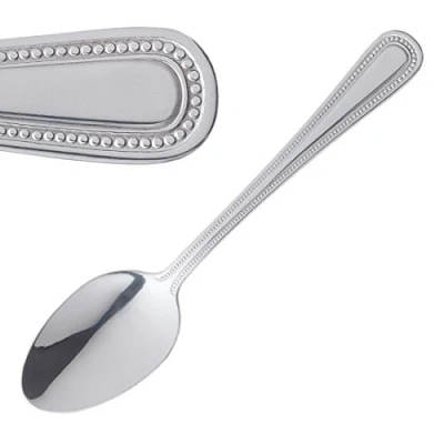 Abbildung von Olympia Bead Edelstahl Dessertlöffel (12er Pack), Silber, 185 (L) mm, Tafellöffel Set, hochglanzpolierter 18/0 Edelstahl, Perlenrand, solides Griffdesign, gewerbliche und private Nutzung, C129