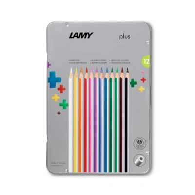 Abbildung von LAMY plus Farbstifte 530 12er Set: Metallbox mit 12 Farbstiften aus hochwertigem Zedernholz ergonomischer Dreieckform und hoher Farbbrillanz Dicke Mine Ø 4 mm