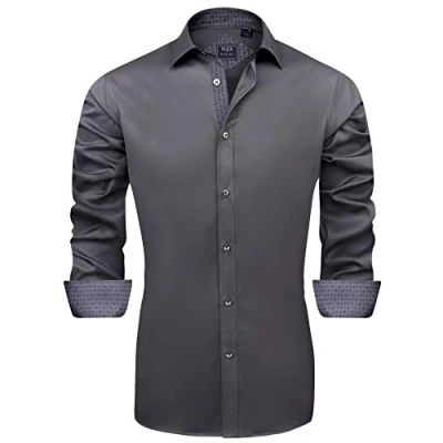 Abbildung von J.VER Herren Hemd Regular Fit Langarm Herrenhemden Freizeithemd Businesshemd Elastiscer Musterhemd,Dunkelgrau,XL