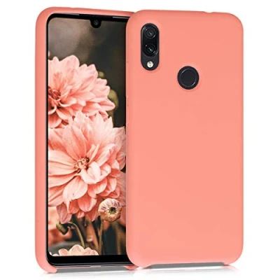 Abbildung von kwmobile Hülle kompatibel mit Xiaomi Redmi Note 7 / Pro Silikon Handy Case Handyhülle weiche Oberfläche kabelloses Laden Koralle matt