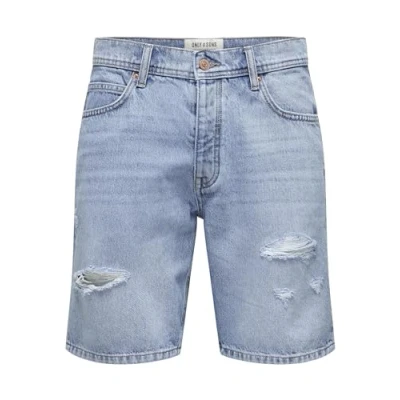 Abbildung von Only &amp; Sons Geschnitten Mittlere Taille Jeans Shorts, Herren, Größe: Small, Light blue denim