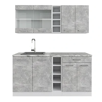 Abbildung von Vicco Singleküche R Line, Beton/Weiß, 160 cm, AP Marmor
