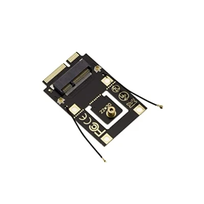 Abbildung von KALEA INFORMATIQUE Adapter M2 E A Key auf miniPCIe, um eine M.2 2230 WiFi Bluetooth Karte an einem Mini PCIe Anschluss zu befestigen.