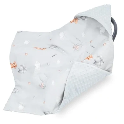 Abbildung von Einschlagdecke Babyschale Decke Kinderwagen 90 x cm universal Baby Babydecke für Buggy Autositz Winter Baumwolle Minky Teddybären