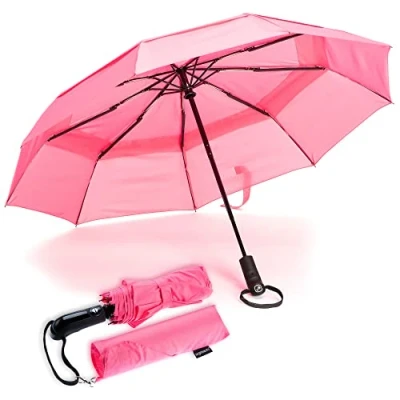 Abbildung von Ergonauts Regenschirm sturmfest winddichter Doppel Baldachin Taschenschirm und Schirm Umbrella Teflonbeschichtung, ergonomischer Griff Auf Zu Automatik für Damen Herren mit Tragehülle