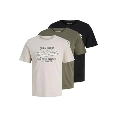Abbildung von Jack &amp; Jones Herren Jjethan Tee Ss Crew Neck 3Pk Mp Noos, Dusty Olive, Large (3er Pack)