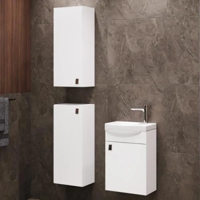 Abbildung von Planetmöbel Badset aus Unterschrank 40cm mit Waschbecken und 2X Midischrank in Weiß, Set für Badezimmer 4 teilig