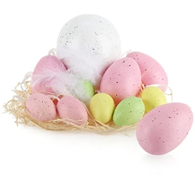 Abbildung von com four® 11 teiliges Ostereier Set Hängedeko für Ostern in 3 Größen zum Anhängen Osterstrauß