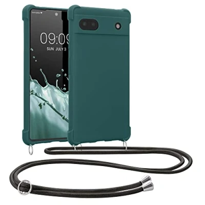 Abbildung von kwmobile Necklace Case kompatibel mit Google Pixel 6a Hülle Cover Kordel zum Umhängen Silikon Schutzhülle Petrol