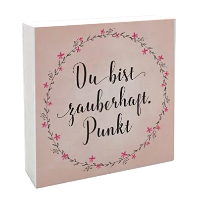 Abbildung von Interluxe HOLZBLOCK Shabby DU BIST ZAUBERHAFT. Punkt Geschenk Rosa Dekoration Retro
